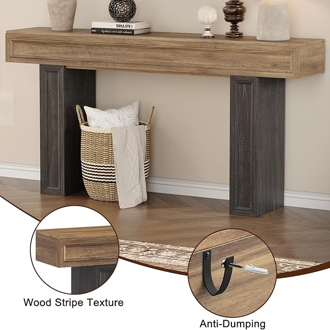 Rresyet 63 Inch Long Console Table, Sofa Table Behind Sofa, Wooden Entryway Table, Farmhouse Entryway Table for Entry, Hallway, Living Room (Wood)