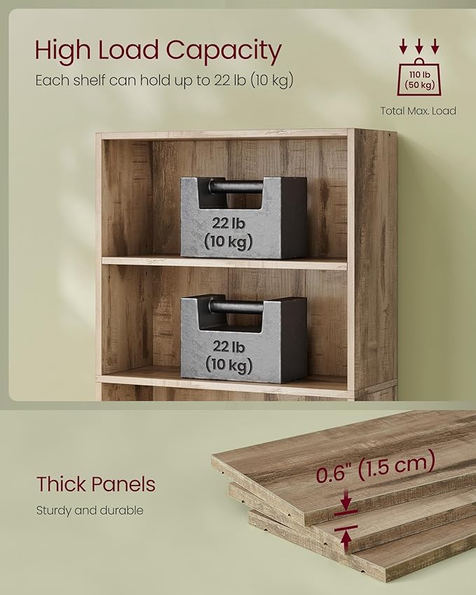 VASAGLE Custos Collection - Bookshelf, 4-Tier Bookcase, Book Shelf, Open Storage Shelf, 9.4 x 23.6 x 42.4 Inches, for Living Room, Home Office, Dinning Room, Camel Brown ULBC164L01