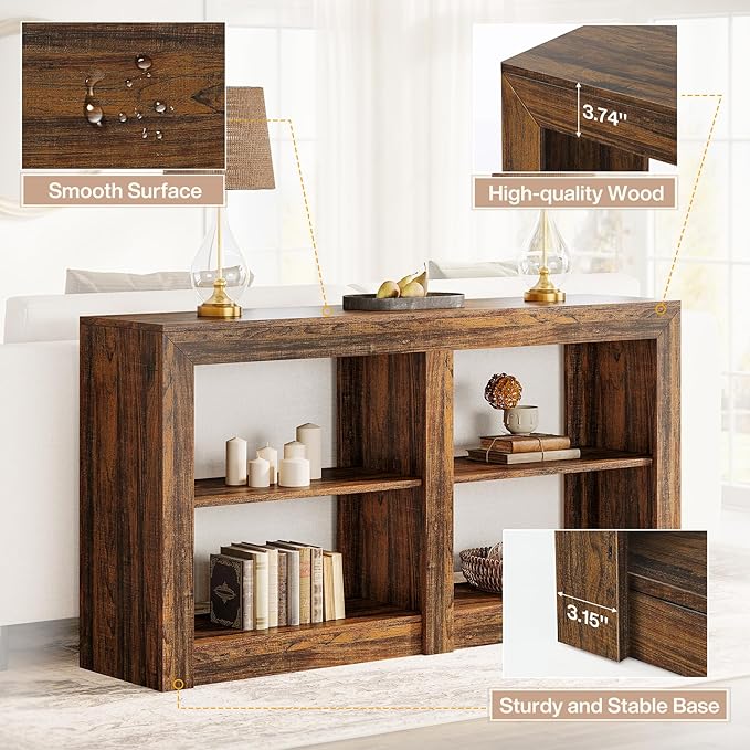 Tribesigns 59-Inch Farmhouse Entryway Table, 3-Tier Console Tables for Living Room, Wood Console Behind Couch for Living Room, Hallway, Foyer, Rustic Brown