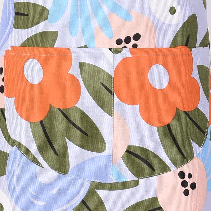 2 Pack Floral Apron for Women with Pockets, Adjustable Cotton Chef Aprons for Kitchen, Cooking, BBQ & Grill