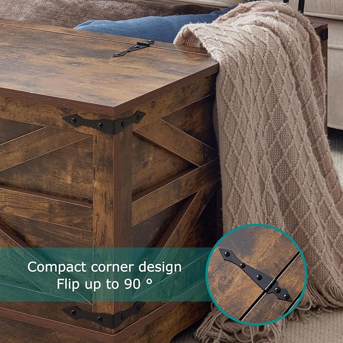 Coffee Table with Storage, Rustic Brown Square Coffee Tables for Living Room, Lift top Coffee Table with Large Hidden Compartment, Smart Cocktail Tables with Flip Top Lids for Home Office