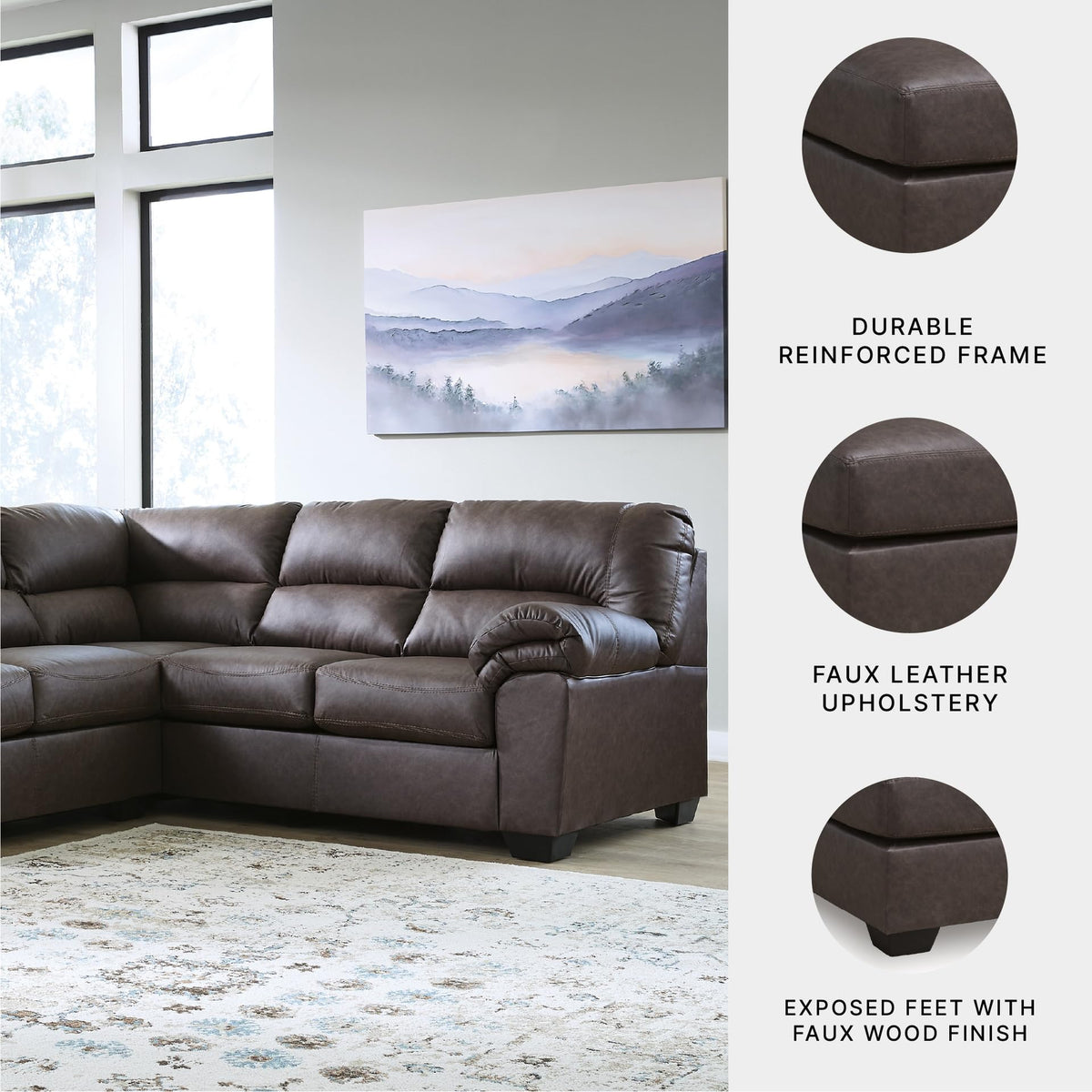 Whitlock 3 Piece Faux Leather Sectional Couch