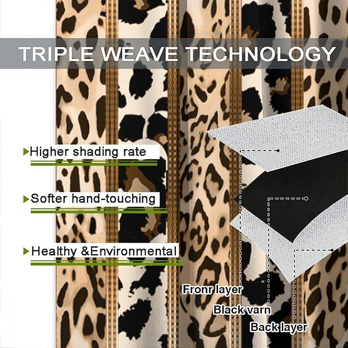 Leopard Curtains, Cheetah Wild Animal Geometric Stripe Wildlife Theme Window Drapes for Bedroom Living Room 42" W X 45" L