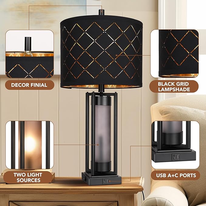 Modern Table Lamp Set of 2, Nightstand Lamps