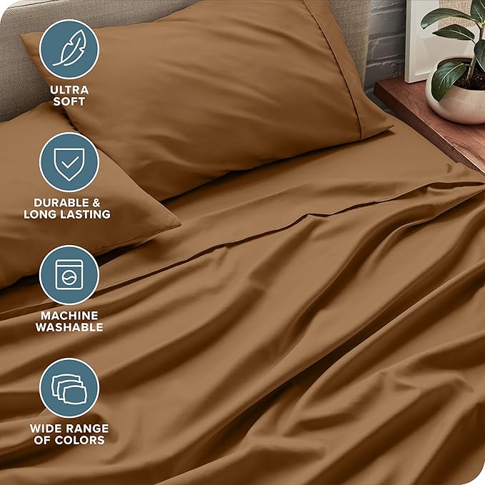 Bare Home California King Sheet Set - 1800 Ultra-Soft Microfiber Cal King Bed Sheets - Double Brushed - Deep Pockets - Easy Fit - 4 Piece Set - Bed Sheets (California King, Caramel)