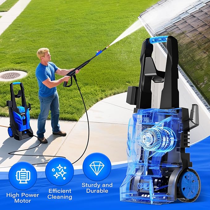 Pressure Washer, Power Washer with 4 Nozzles and Foam Cannon, High Pressure Cleaning Machine for Cars, Driveways, Fences, Patios, Home Cleaning