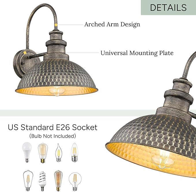 Casia Farmhouse Barn Lights, Rustic Outside Wall Sconce, Exterior Outdoor