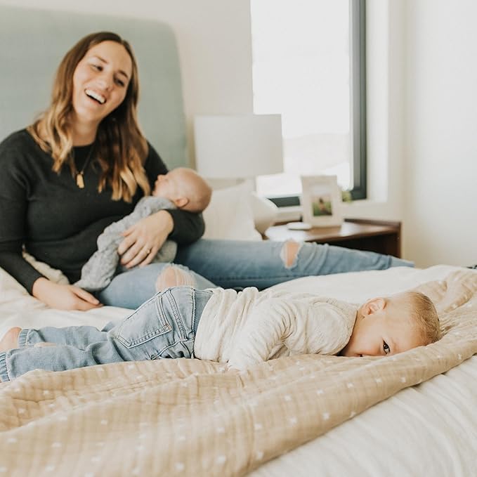 Little Unicorn Premium Quilted Throw | Super Soft, Multi-Layered Muslin XL Blanket| Great for Kids & Families (Taupe Cross)