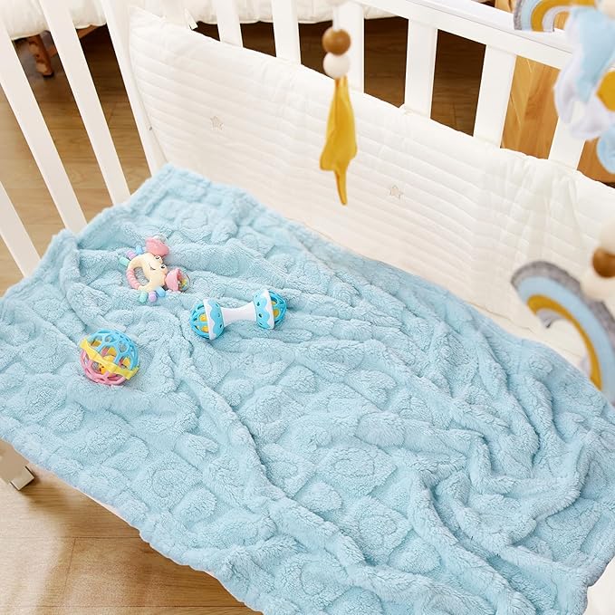 4 Pcs Baby Blankets for Boys Soft Toddler Small Blanket for Daycare, Fleece Kid Mini Blanket for Crib Baby Shower, 30 X 40, Blue Green White Grey