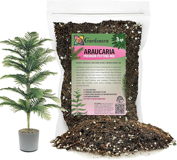 GARDENERA Premium Araucaria Potting Soil Mix - Perfect Balance of Nutrients, Drainage, and Aeration for Healthy Araucaria Trees - 3 Quart