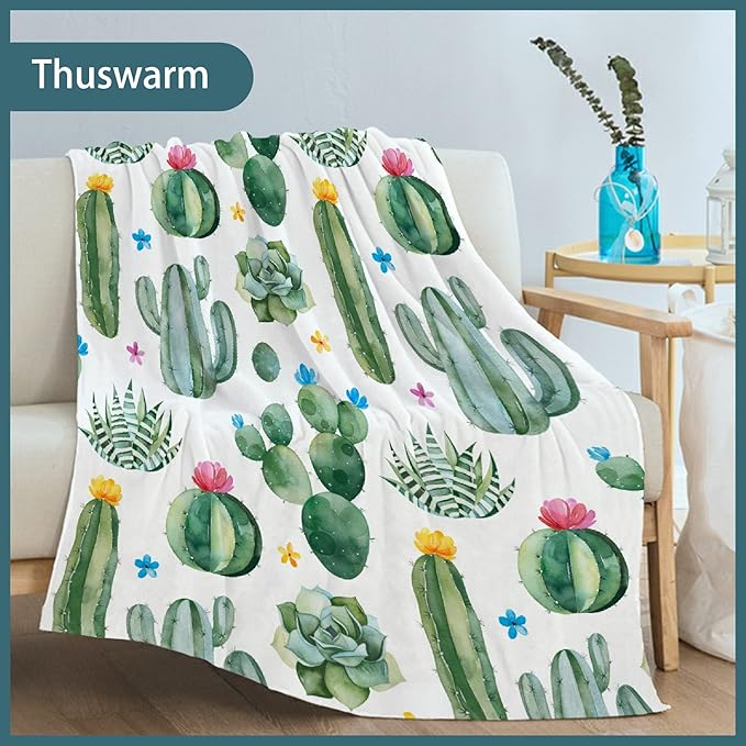 Thuswarm Cactus Flower Succulent Flannel Blanket for Autumn Winter Gifts Warm Cozy Soft Funny Print Throw for Bed Couch Sofa 40”×30” XSmall for Pets