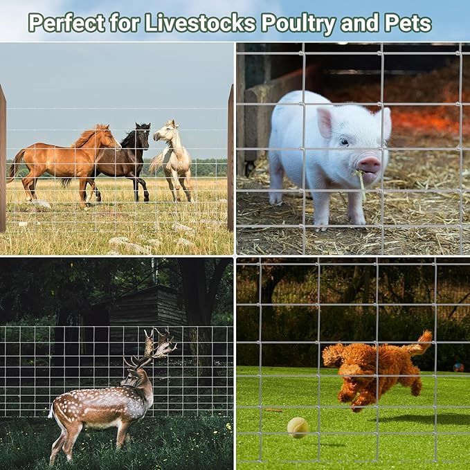 Farm Fence 4.5FT x 164FT, Galvanized Cattle Fence, Heavy Zinc Coating Wire Fencing, 14GA Livestock Fence, Goat Fence, Hog Wire Fencing Perfect for Pest Control, Livestock & Animals Protection