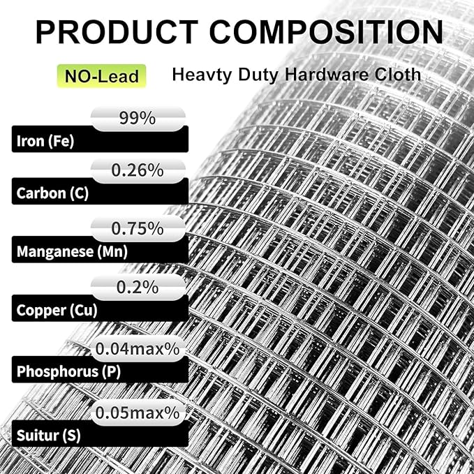 Hardware Cloth 20'' x 10' 1/4 in Galvanized Wire Mesh Roll (23 GA) Chicken Wire Fence Roll for Chicken Pen/coop Fences, Screen mesh, Rabbit/Snake...