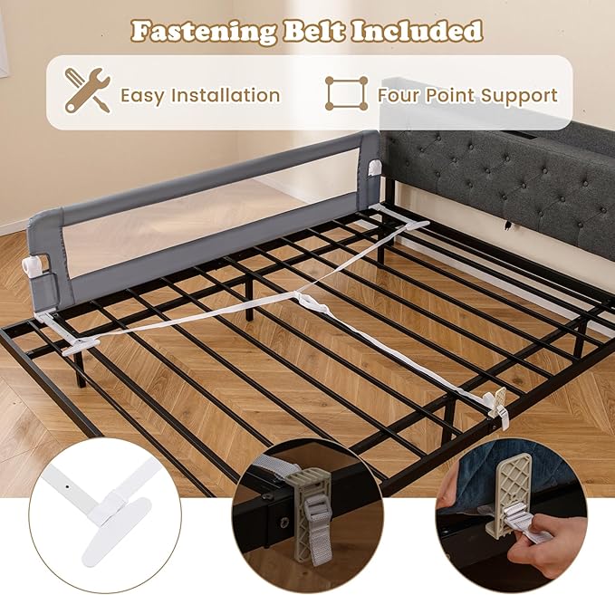BABY JOY Bed Rails for Toddlers, Extra Long, Swing Down Safety Bed Guard for Convertible Crib, Folding Baby Bedrail for Kids Twin, Double, Full Size Queen & King Mattress (71", Light Gray)