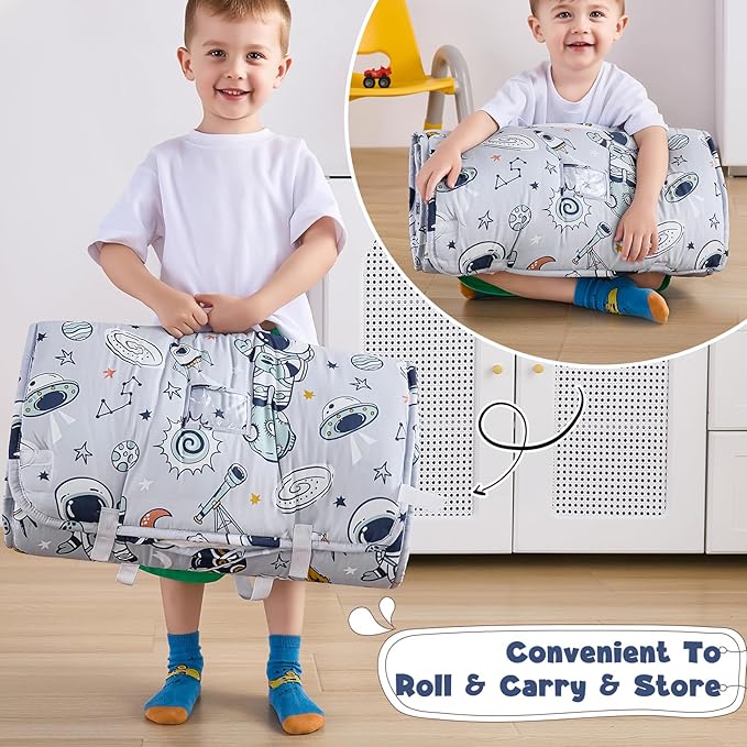 DJY Toddler Nap Mat,Kid Slumber Bag with Removable Pillow & Minky Blanket,Soft Sleeping Mat Perfect for Daycare,Preschool,Kindergarten,Travel