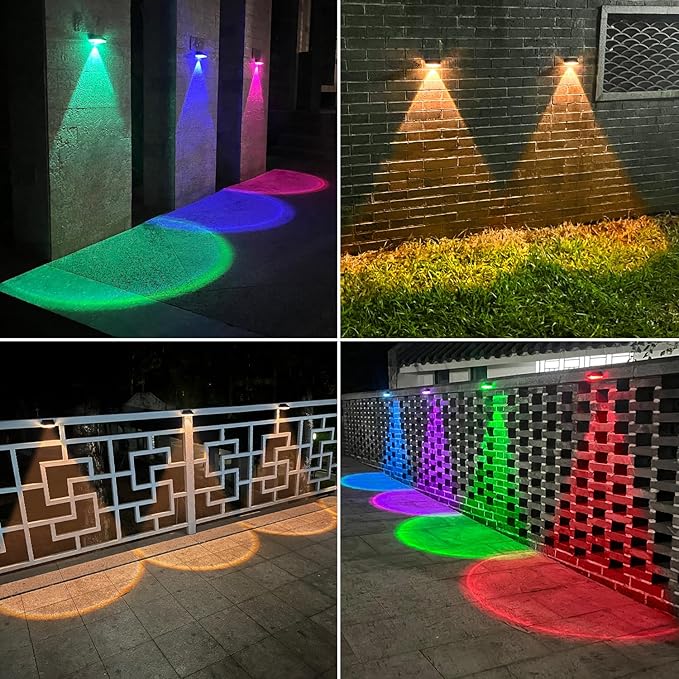 Ellasay Solar Fence Lights Outdoor: IP65 Waterproof RGB Solar Powered