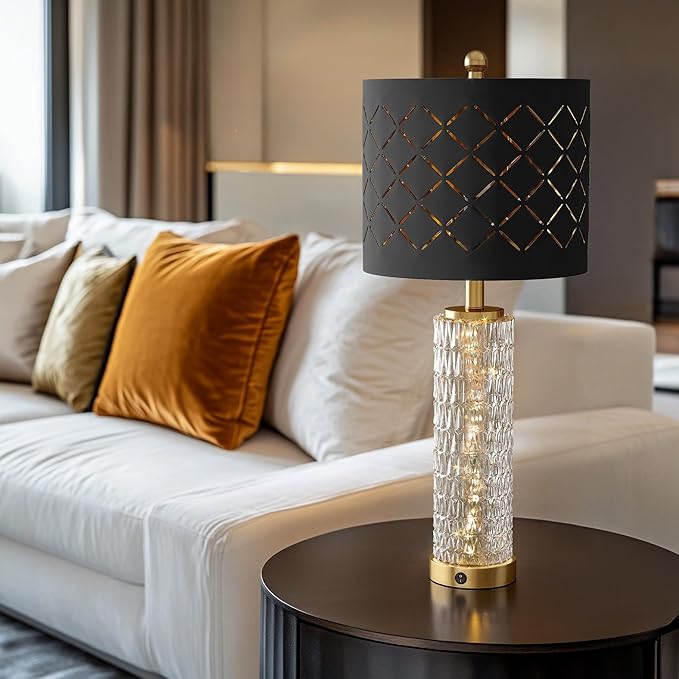 Oneach 27.75" Modern Table Lamps Set of 2, USB A+C, Unique Desk Lamps