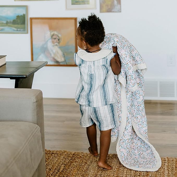 Little Unicorn Premium Quilted Throw | Super Soft, Multi-Layered Muslin XL Blanket| Great for Kids & Families (Pressed Petals)