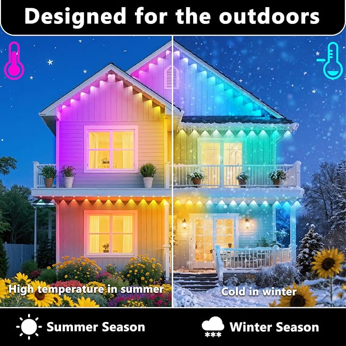 150FT Permanent Outdoor RGB Lights, IP67 Waterproof Smart Eave Lighting
