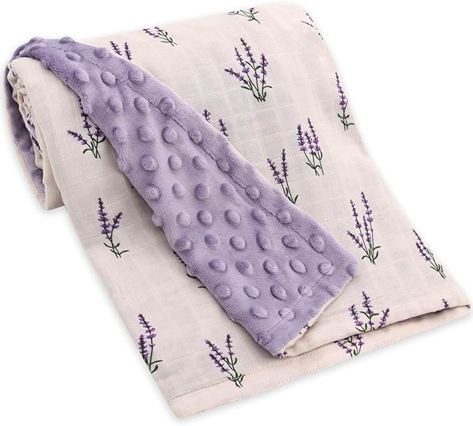 LifeTree Baby Blankets for Boys Girls, Soft Double Layer Swaddle Blankets, Muslin Front and Dotted Fleece Backing Receiving Bed Throw Blanket for Newborn Unisex, 31X40 Inches, Lavender