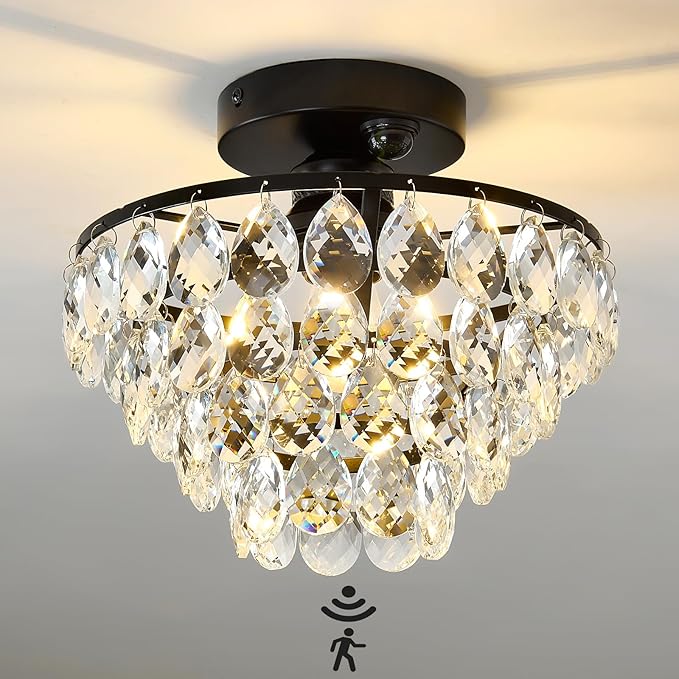 YYJLX Indoor Motion Sensor Ceiling Light Fixture Modern Cryatal Semi Flush