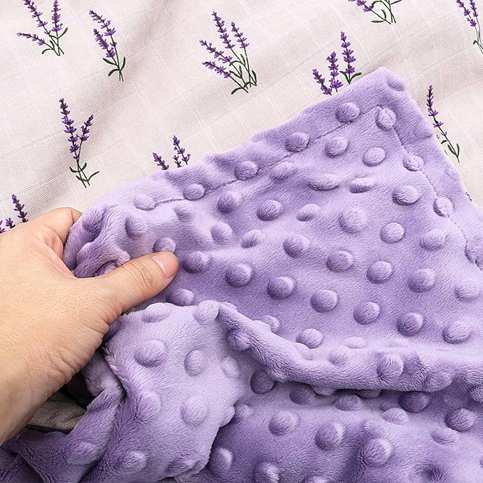 LifeTree Baby Blankets for Boys Girls, Soft Double Layer Swaddle Blankets, Muslin Front and Dotted Fleece Backing Receiving Bed Throw Blanket for Newborn Unisex, 31X40 Inches, Lavender