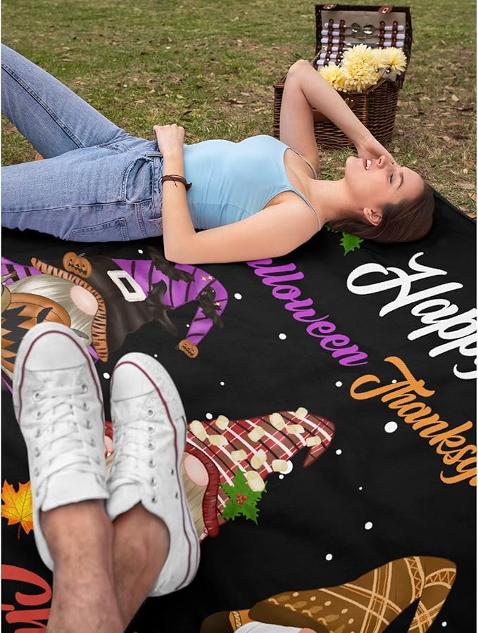 Thuswarm Happy Halloween Thanksgiving Christmas Flannel Throw Blanket Soft Warm Gnomes Print Blankets for Bed Couch Sofa Room Decoration Gifts 40”×30” XSmall for Pets