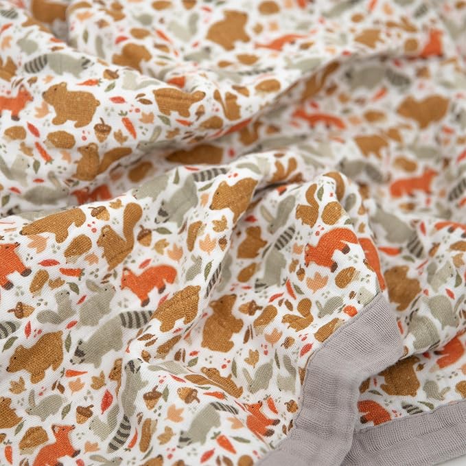 Little Unicorn Newborn Receiving Quilt | Ultra- Soft, Multi-Layered Muslin Fabric | Gift for Newborns & on-The-go (Fall Friends)