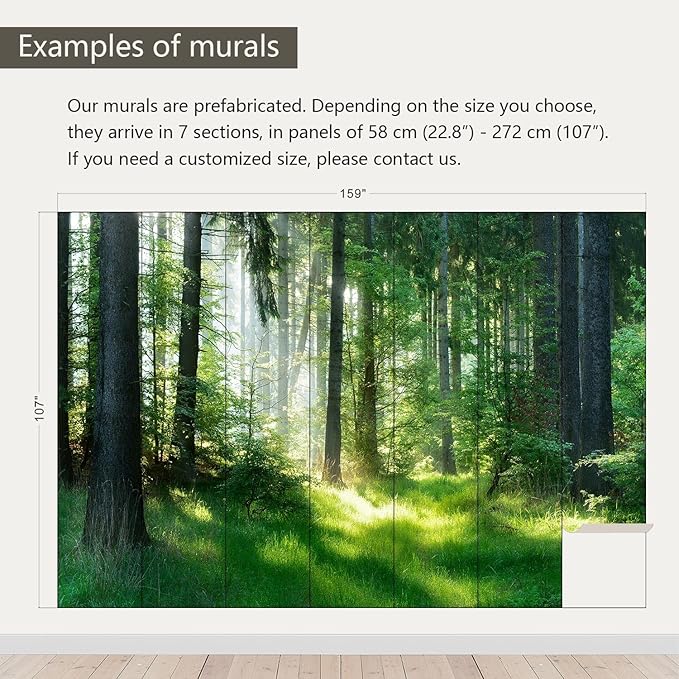 AFZEVEB-Green Forest Wallpaper Natural Landscape Wall murals for Bedroom 159"x107"(Not Peel and Stick)