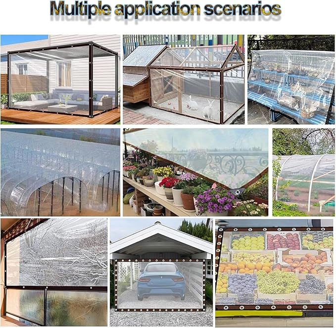 Clear Tarps 17x20FT Heavy Duty Waterproof, Outdoor Tarp with Grommets, Outdoor Garden Rainproof Covering for Chicken Coops, Patio, Porch and Outdoor Greenhouse Plant Cover