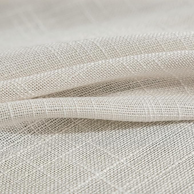 FMFUNCTEX Linen Semi Sheer Curtains 54 Inch Length for Bedroom Living Room, Beige Curtain Panels Sheer Linen Textured Window Drapes Farmhouse Light Filtering Natural 2 Panels Rod Pocket