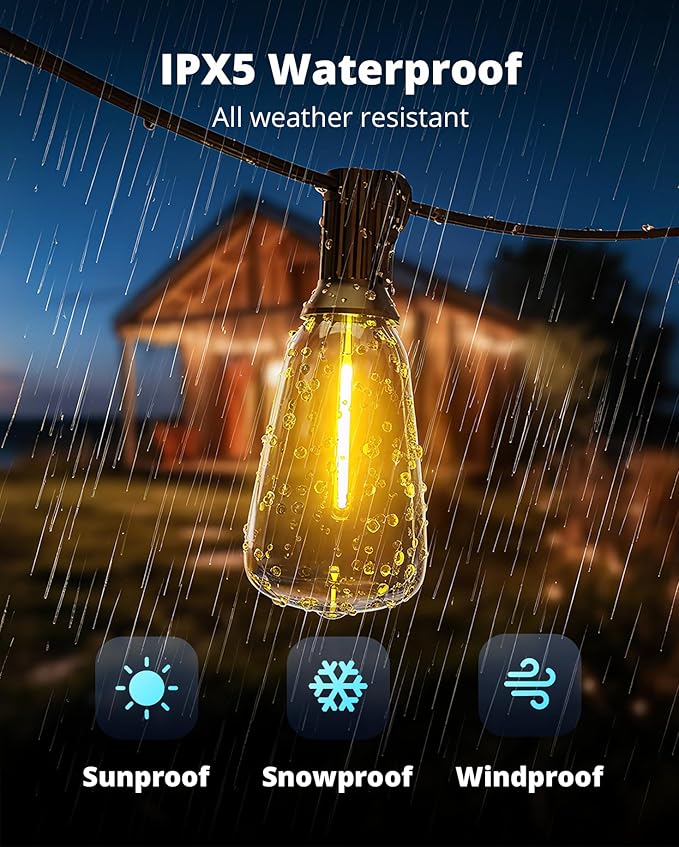VIPAR Outdoor String Lights 25FT LED Patio Lights IPX5 Waterproof