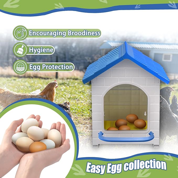 Chicken Nesting Box for Laying Eggs 1/2/3 Pack Large Easy to Assemble Hen Plastic Nesting Box with Washable Nesting Pad for Chicken Coop Wall or Ground Mounted (2 Pack)