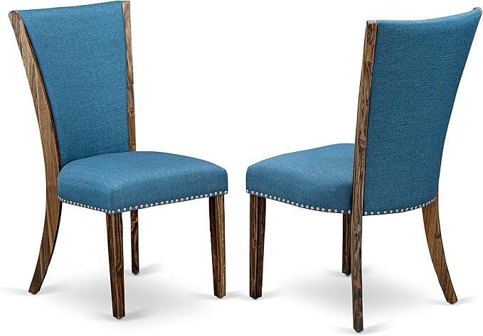 East West Furniture X777VE721-9 9 Piece Dining Set Includes a Rectangle Dining Room Table with X-Legs and 8 Blue Color Linen Fabric Upholstered Chairs, 40x72 Inch, Multi-Color