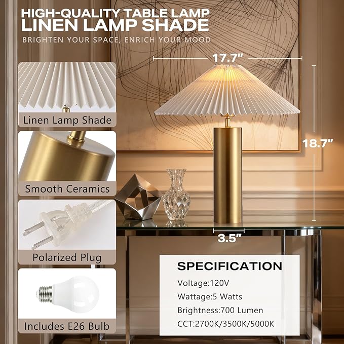 Modern Table Lamp with Metal Blade Lampshade and Cylindrical Base, E26 Bulb