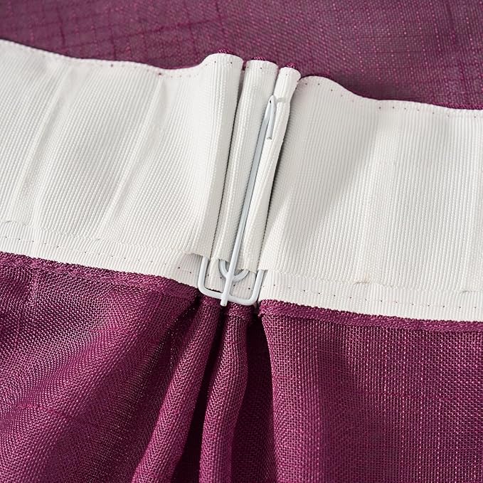 Plum Purple Curtains Sheer 90 Inches Long, Dark Linen Look Textured Light Filtering Drapes Decor, Rustic Eggplant Transparent Window Treatments, Pinch Pleat Curtain with Hooks