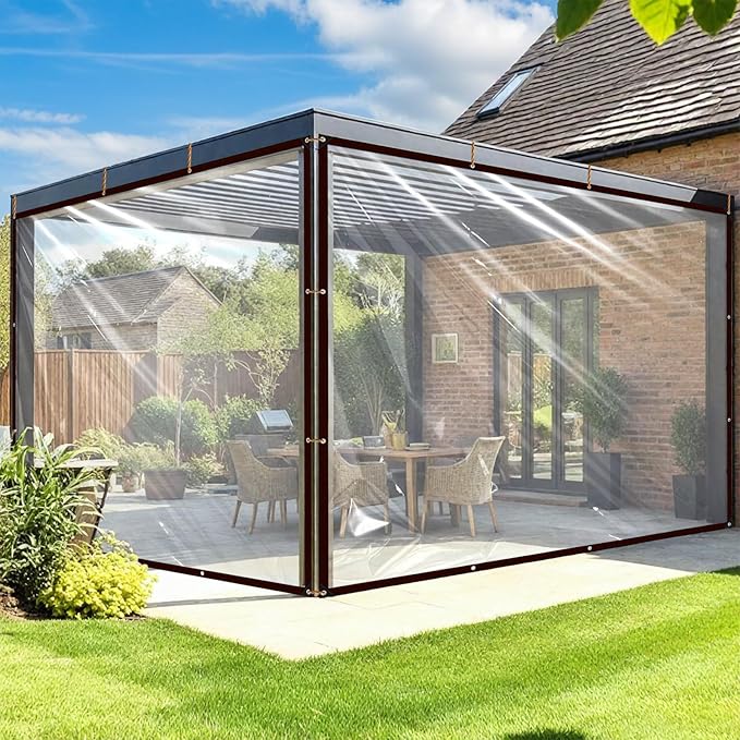 Tarpaulin Waterproof Heavy Duty - Clear Tarps with Grommets 6x12 Clear Vinyl Patio Enclosure Plastic for Windows Winter Outdoor Plant Garden Chicken Coop Porch Gazebo Lonas Greenhouse