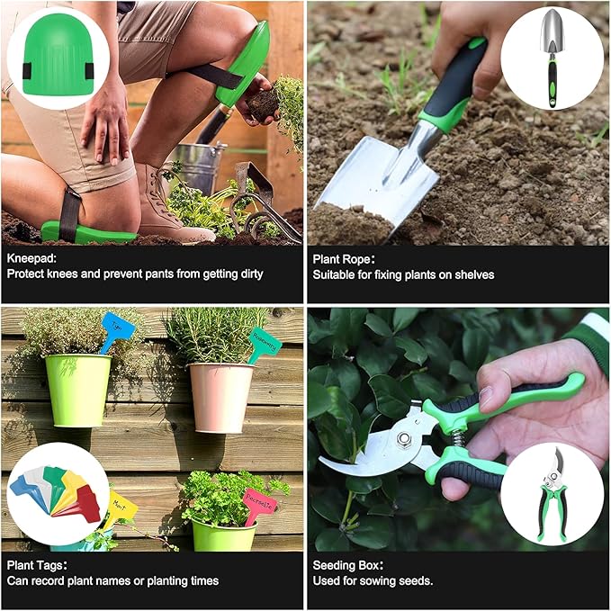 Gardening Supplies, Garden Tool Set, 19 Pcs Stainless Steel Garden Tool Kit with Bag, Ideal Gardening Gifts for Women