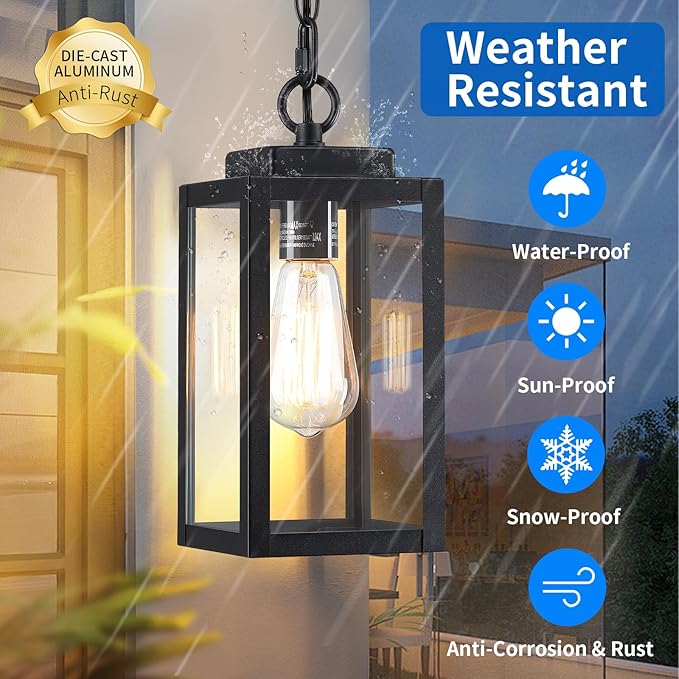 11'' Outdoor Pendant Light, Modern Outside Chandelier Outdoor Hanging Lantern
