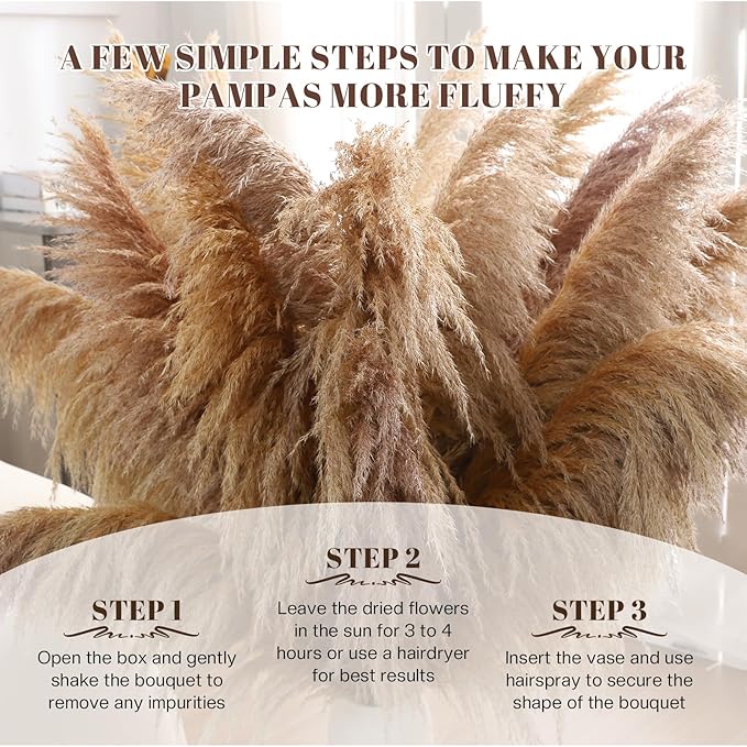 40" inch 11 Stems Natural Pampas Grass Tall Decor,Pompas Grass,Large Brown Tall Pampas Grass for Floor Vase,Wedding Decorations,Party,Boho Home Decor,and Creating a Boho Ambiance