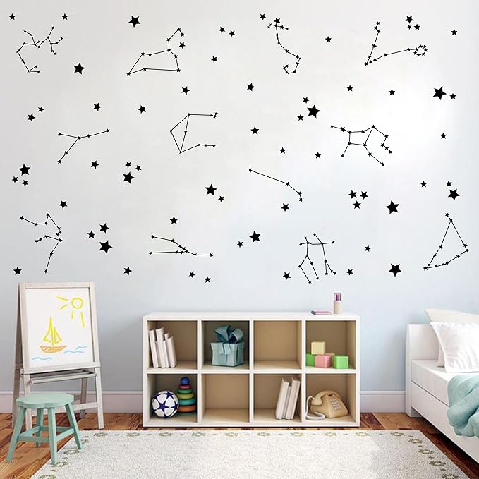 Constellation Wall Decals - Stars Wall Stickers for Nursery, Boys Bedroom, Kids Room - Vinyl Wall Decor Y85 (Black)