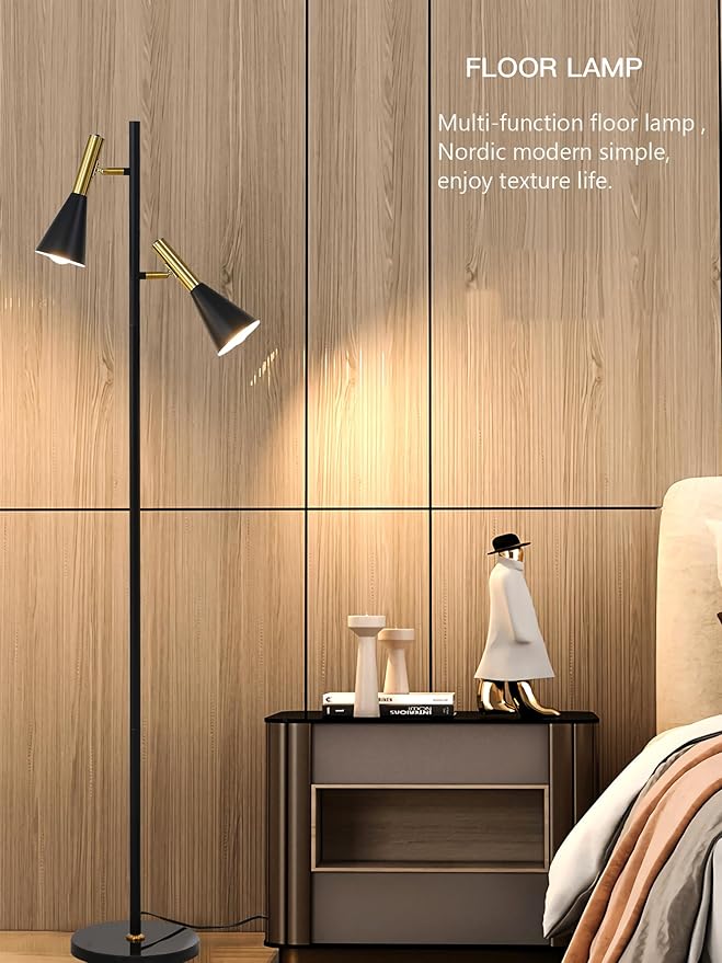 Modern Floor Lamp with 2 Adjustable Head Tall Pole Uplight