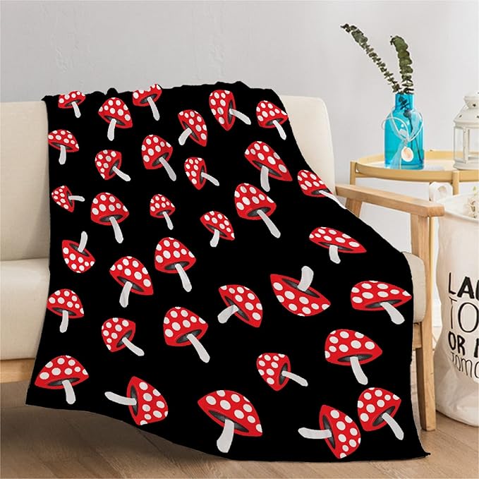 Thuswarm Cute Red Mushroom Flannel Blanket for Autumn Winter Gifts Warm Cozy Soft Funny Print Throw for Bed Couch Sofa 120”×90” Extra Large for Family