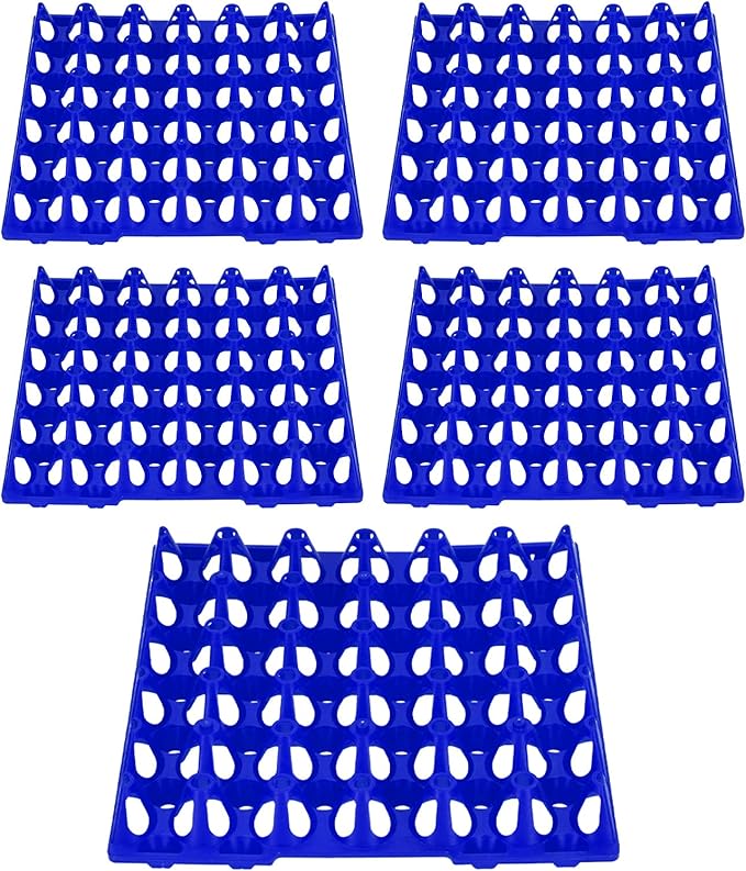 Plastic Egg Flats, Poultry Crates Holder Tray, Extra Large Reusable Stackable: For Chicken Produce, Farm Supplies, Secure Storage Container, 5PCS, 28.7x28.3cm (Blue)