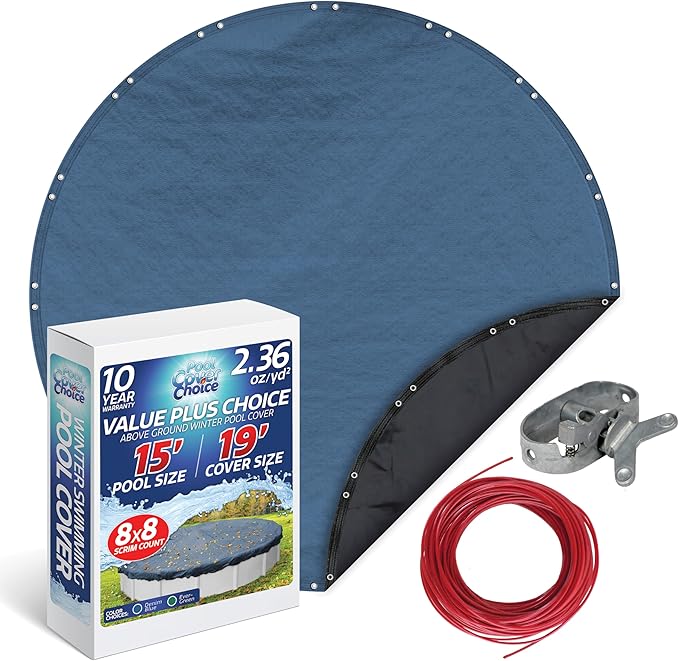 Winter Swimming Pool Cover for 15 ft Aboveground Round Pool Size, Value Plus Choice Series, Solid Material, Color - Denim Blue, Pool Cover Choice 3515-4CHOICE