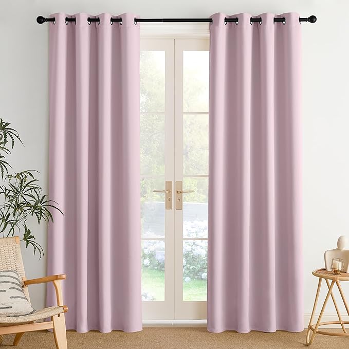 NICETOWN Pink Room Darkening Curtains for Bedroom 84 inches Long 2 Panels, Thermal Grommet Curtains for Living Room, Noise Reducing Privacy Window Treatment Shades for Nursery, Laundry Patio, W52