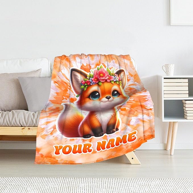 Custom Fox Blanket Gifts - 40" x 50" Inches Girls Throw Blanket for Kids - Cozy Fuzzy Plush Throw Decor for Sofa, Bed