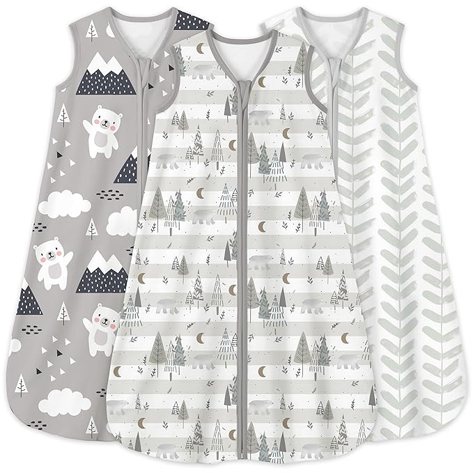 Yoofoss Baby Sleep Sack 6-12 Months 0.5 Tog Wearable Blanket for Baby, 3 Pack 100% Organic Cotton Infant Toddler Sleeping Sack 2-Way Zipper Lightweight Sleep Sack