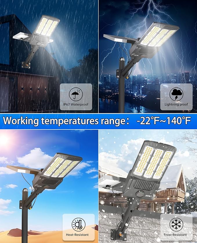JAYNLT Y-6500W Solar Street Lights Outdoor, 650000LM 6500K High Powered