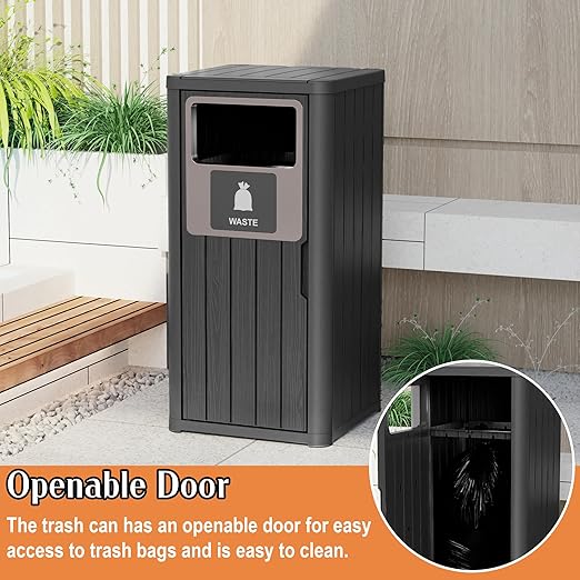 ROJIK 35" Tall Outdoor Trash Can,Weatherproof Resin Garbage Indoor Durable Lightweight,Suitable for Patio Office Kitchen,Easy to Clean,Assemble(Waste, Black)